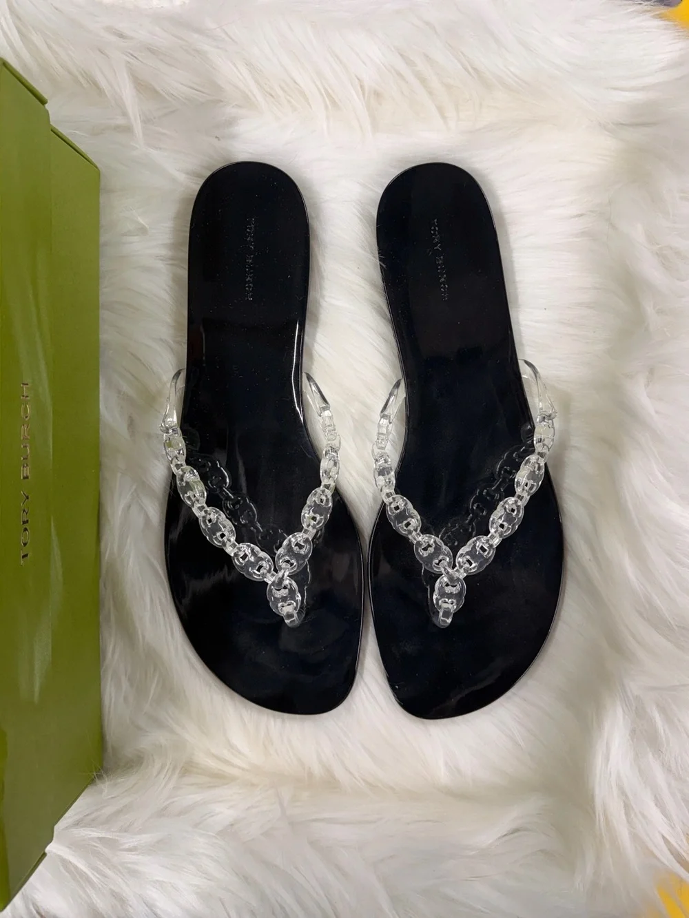 Tory Burch GEMINI LINK JELLY FLIP-FLOP in clear/black size 10 women’s shoes